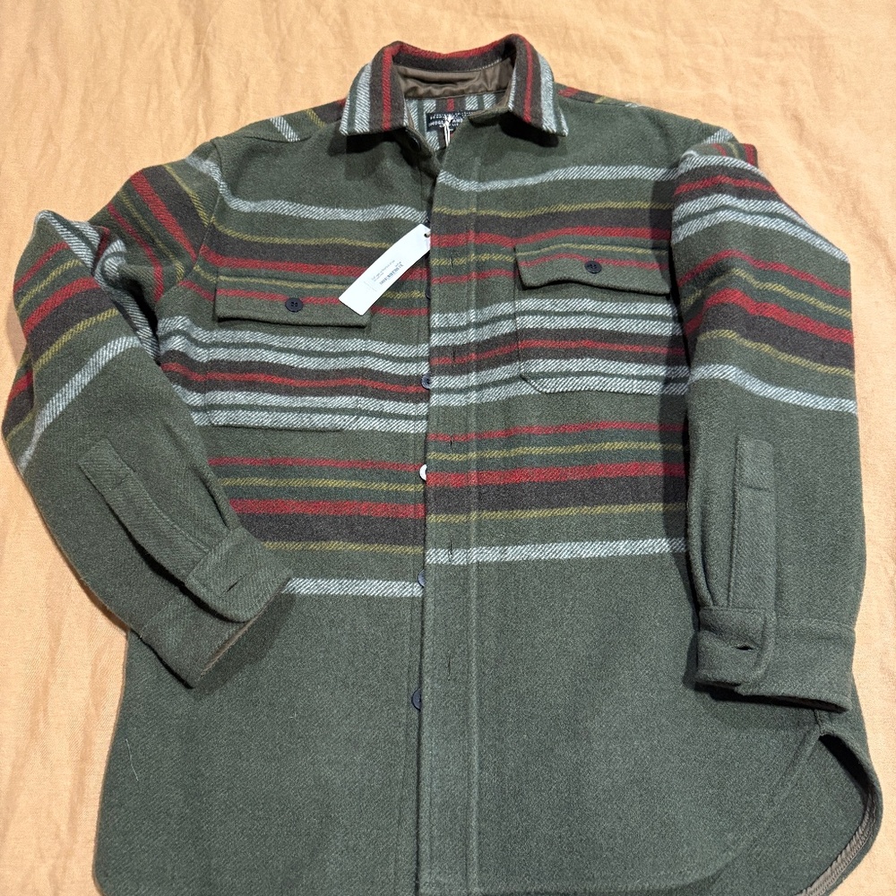 imogene + willie Green Striped CPO American Woolen Shirt Jacket M